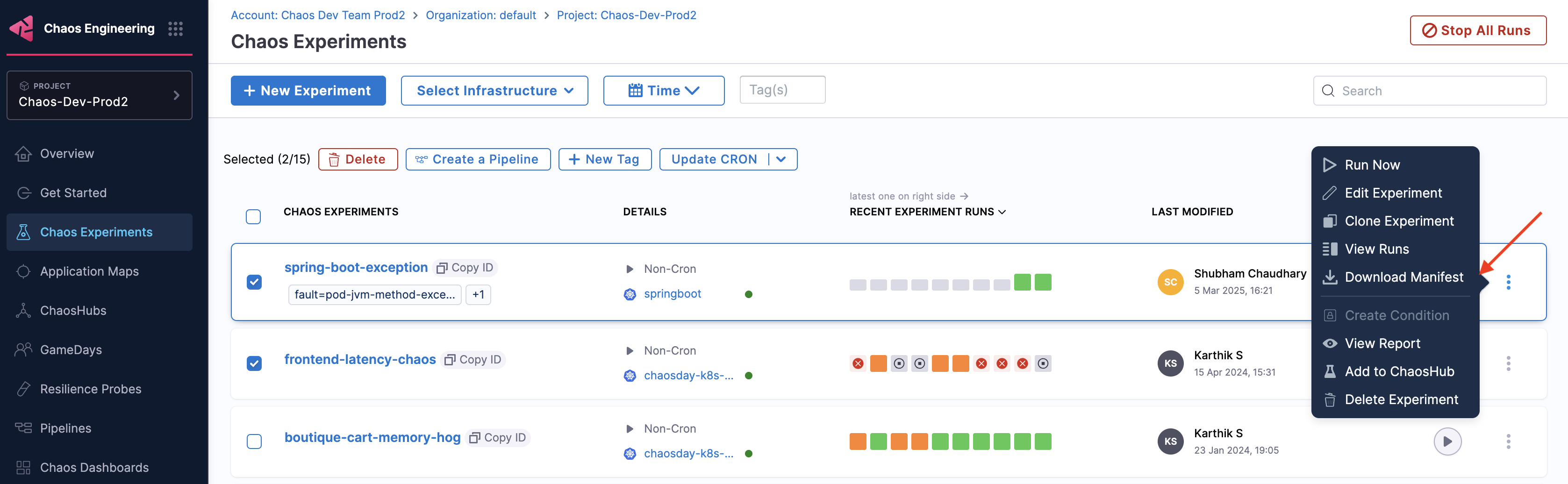 Download Experiment Manifest