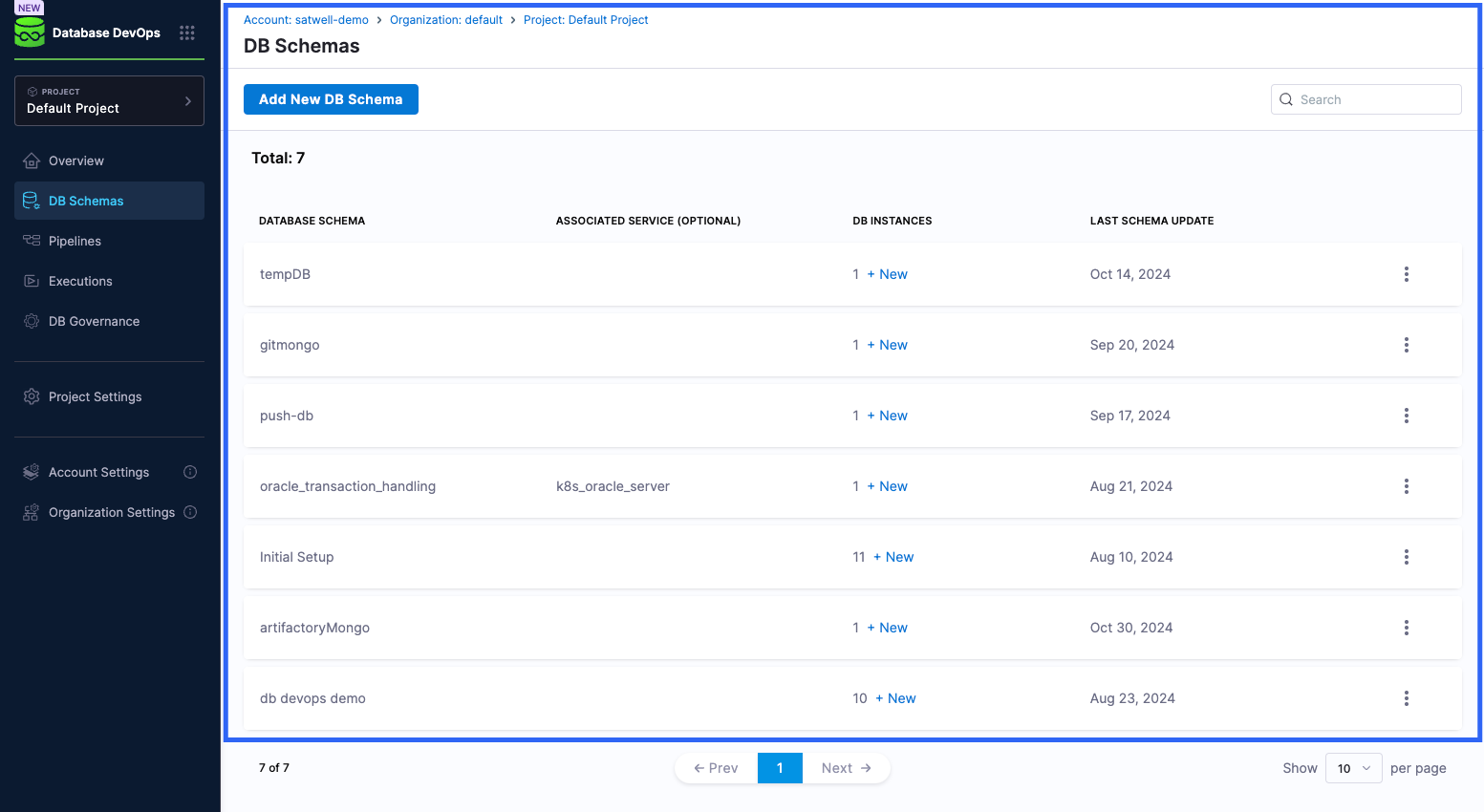 A screenshot of the Harness Database DevOps Unified Schema that highlights the Database Schemas